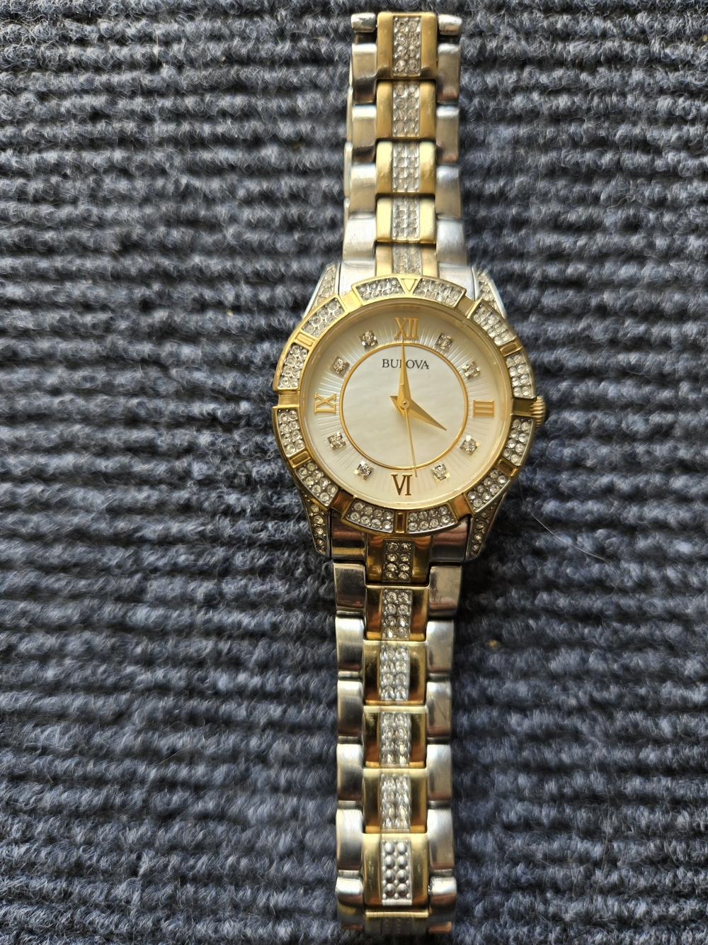 Bulova Two-Tone Gold and Silver Women's Crystal Accent Bracelet Watch